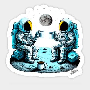 Astronauts drinking coffee in space Sticker